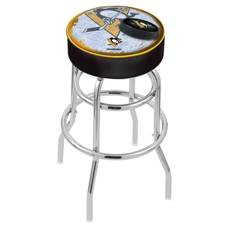 Holland Bar Stool Co 25" Pittsburgh Penguins Cushion Seat, 2-Ring Chrome Swivel Bar Stool L7C125PitPen-D2